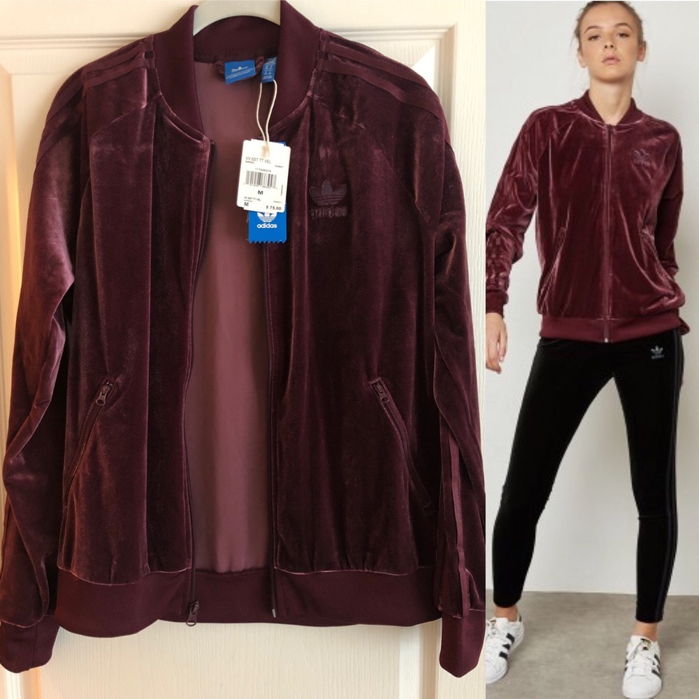 NWT Adidas Originals Burgundy Velvet Track Jacket